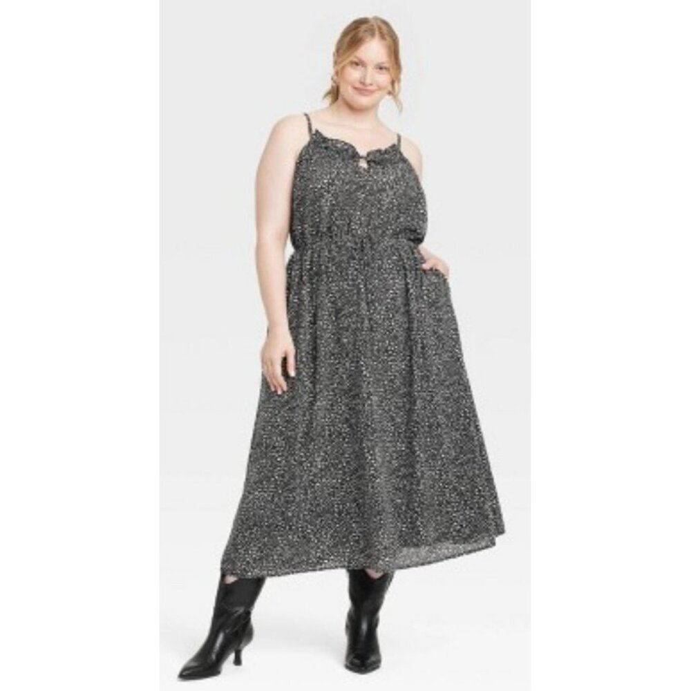 Universal Thread Midi/Maxi Sun Dress Black White Abstract Drawstring Waist M New
